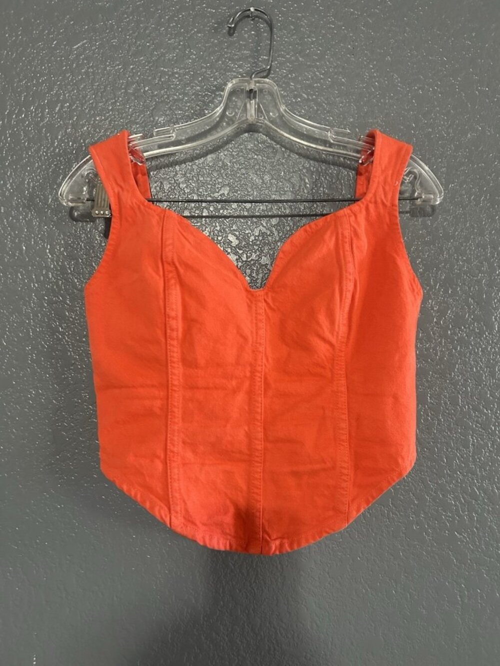 Mara Hoffman Milla Cropped Denim Poppy Orange Top Size 2 BACK ZIP